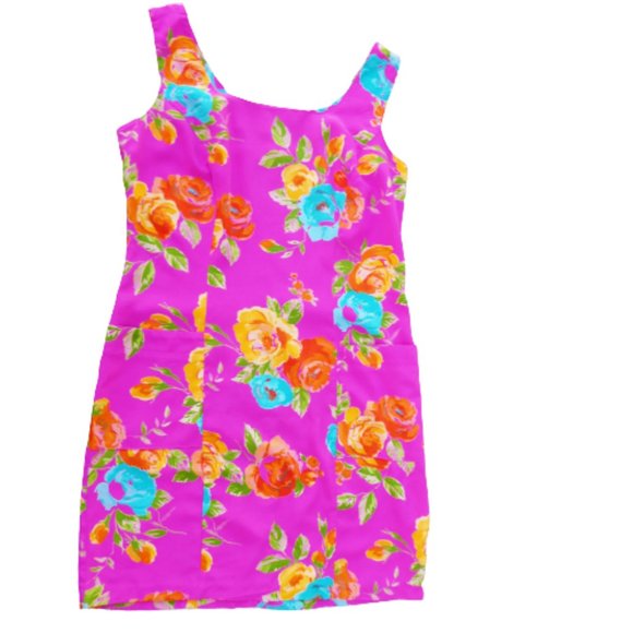 Vintage Moda Int'l Pink Floral Sheath Tank Dress Princess Zipper Back M - Picture 6 of 8